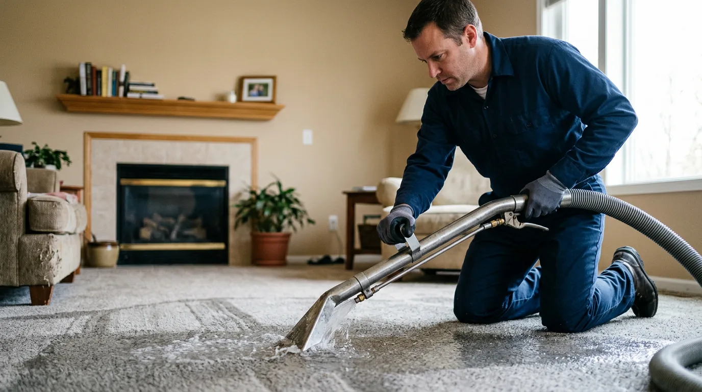 Water damage restoration technician working near Crowell, TX